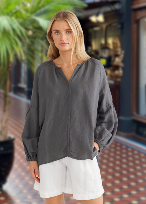 The Shanty Corporation | Salerno Top | Charcoal | 100% Linen